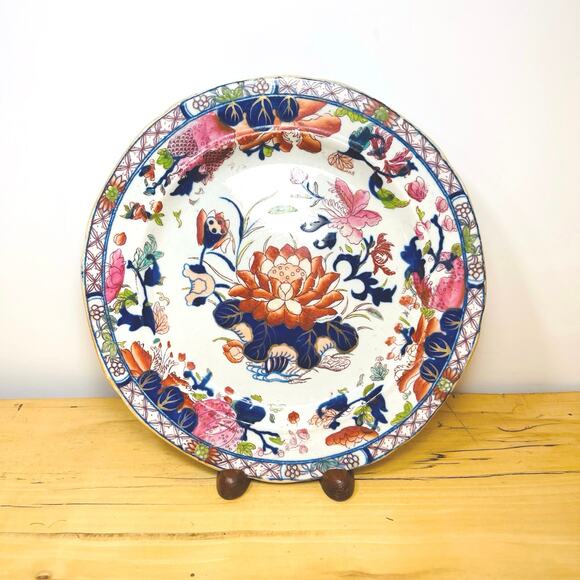 Antique 1813-1820 Masons Ironstone 8" Plate Water Lily Pattern, Signed 3/4 - 8* - Picture 1 of 6